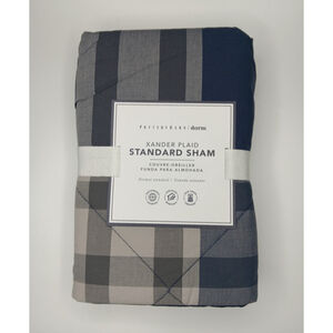 Pottery Barn Dorm Xander Blue Plaid Standard Sham 100% Cotton
